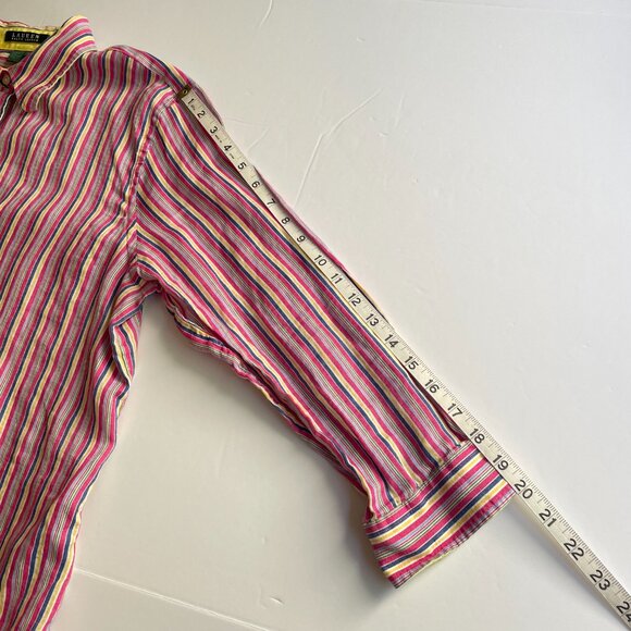 Lauren Ralph Lauren Blouse 100% Linen Multicolor Striped Long Sleeve Button Up - Picture 13 of 15